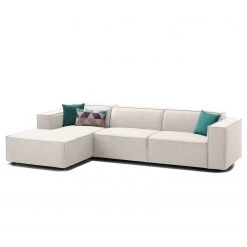 Canapé d'angle Kinx II - Tissu Milan : Blanc vieilli - Méridienne courte à gauche (vue de face) - Sans fonction