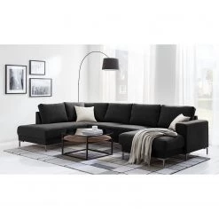 Fredriks Canapé panoramique Summer - Tissu Madu: Noir - Méridienne courte à droite / longue à gauche (vue de face) -Canapés Soldes Magasin 1000012450 201130 15533000188 MOOD DETAILS P000000001000012450 mood