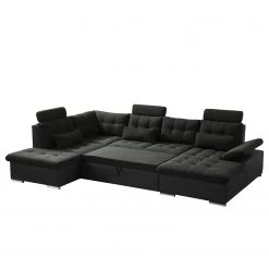 Fredriks Canapé panoramique Puntiro I - Tissu - Cuir synthétique Lilo / Tissu structuré Satur: Noit / Anthracite - Méridienne courte à droite / longue à gauche (vue de face) -Canapés Soldes Magasin 1000021539 210614 18401900086 DETAILS P000000001000021539 1