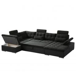 Fredriks Canapé panoramique Puntiro I - Tissu - Cuir synthétique Lilo / Tissu structuré Satur: Noit / Anthracite - Méridienne courte à droite / longue à gauche (vue de face) -Canapés Soldes Magasin 1000021539 210614 18401900087 DETAILS P000000001000021539 1