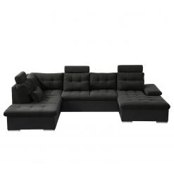 Fredriks Canapé panoramique Puntiro I - Tissu - Cuir synthétique Lilo / Tissu structuré Satur: Noit / Anthracite - Méridienne courte à droite / longue à gauche (vue de face) -Canapés Soldes Magasin 1000021539 210614 18401900088 DETAILS P000000001000021539 1