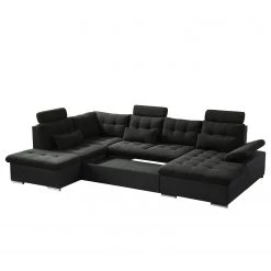 Fredriks Canapé panoramique Puntiro I - Tissu - Cuir synthétique Lilo / Tissu structuré Satur: Noit / Anthracite - Méridienne courte à droite / longue à gauche (vue de face) -Canapés Soldes Magasin 1000021539 210614 18401900091 DETAILS P000000001000021539 1