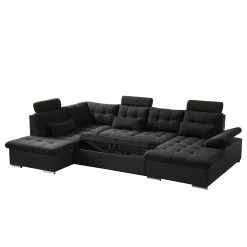 Fredriks Canapé panoramique Puntiro I - Tissu - Cuir synthétique Lilo / Tissu structuré Satur: Noit / Anthracite - Méridienne courte à droite / longue à gauche (vue de face) -Canapés Soldes Magasin 1000021539 210614 18401900092 DETAILS P000000001000021539 1