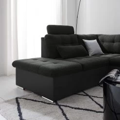 Fredriks Canapé panoramique Puntiro I - Tissu - Cuir synthétique Lilo / Tissu structuré Satur: Noit / Anthracite - Méridienne courte à droite / longue à gauche (vue de face) -Canapés Soldes Magasin 1000021539 210614 18402000097 DETAILS P000000001000021539 1