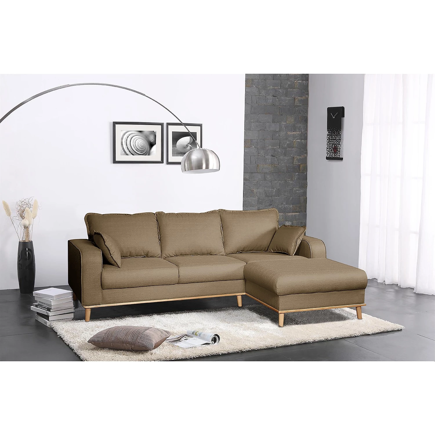 Mørteens Canapé d'angle Greeneville - Tissu structuré - Nougat - Méridienne courte à droite (vue de face) 2 Mørteens Canapé d'angle Greeneville - Tissu structuré - Nougat - Méridienne courte à droite (vue de face) – Image 2