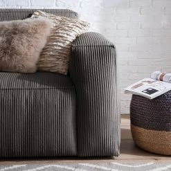 Ars Natura Canapé 3 places LORALAI - Velours côtelé Lola: Gris -Canapés Soldes Magasin 1000123339 180928 15260631 GALLERYIMAGES P000000001000123339