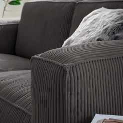 Ars Natura Canapé 3 places LORALAI - Velours côtelé Lola: Gris -Canapés Soldes Magasin 1000123339 180928 15260734 GALLERYIMAGES P000000001000123339