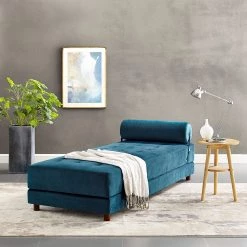 Jack & Alice Méridienne Tavani (convertible) - Velours Jila: Bleu ciel -Canapés Soldes Magasin 1000124202 190405 11323100004 MOOD GALLERYIMAGES P000000001000124202 mood