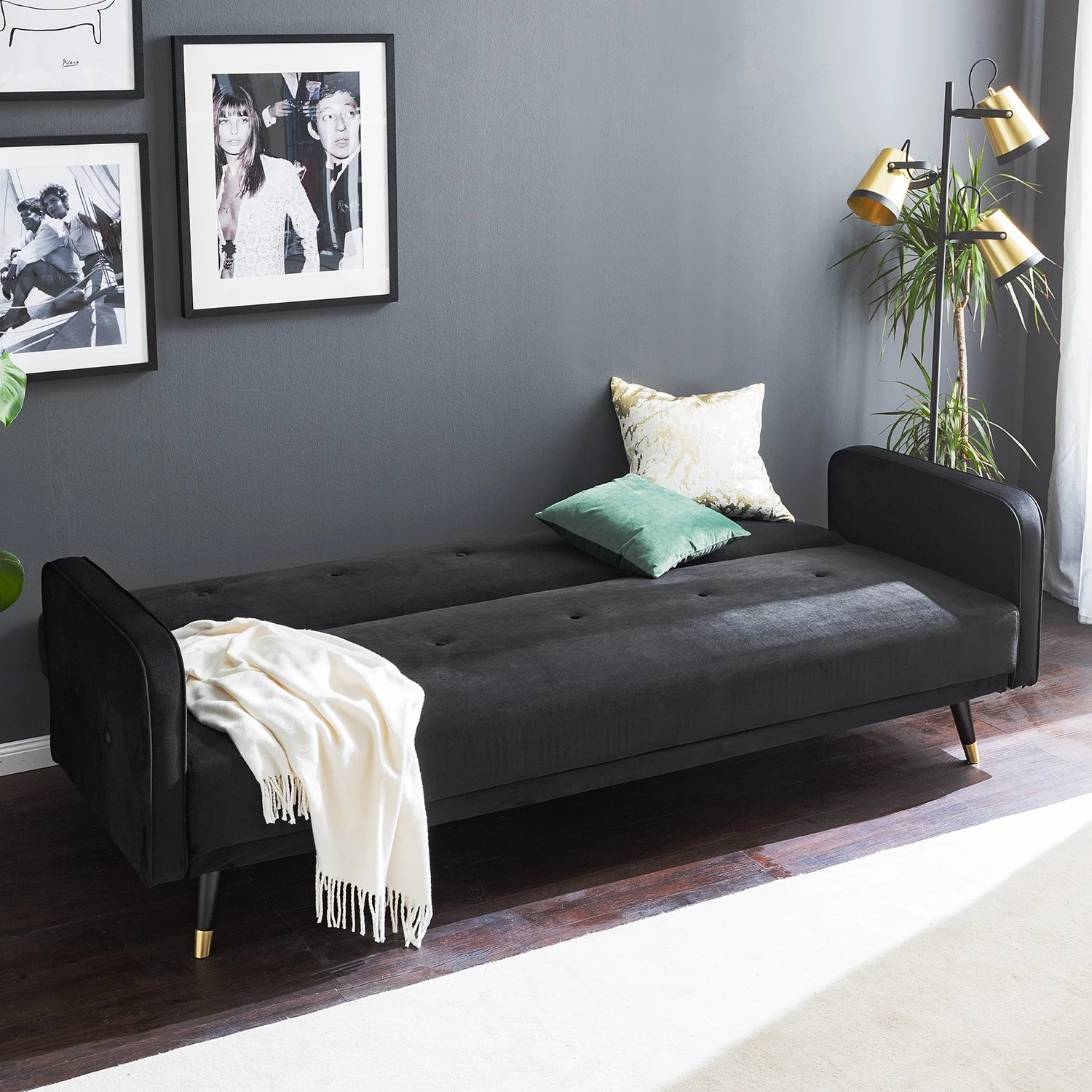 Jack & Alice Canapé convertible Daru I - Velours - Noir 3 Jack & Alice Canapé convertible Daru I - Velours - Noir – Image 3