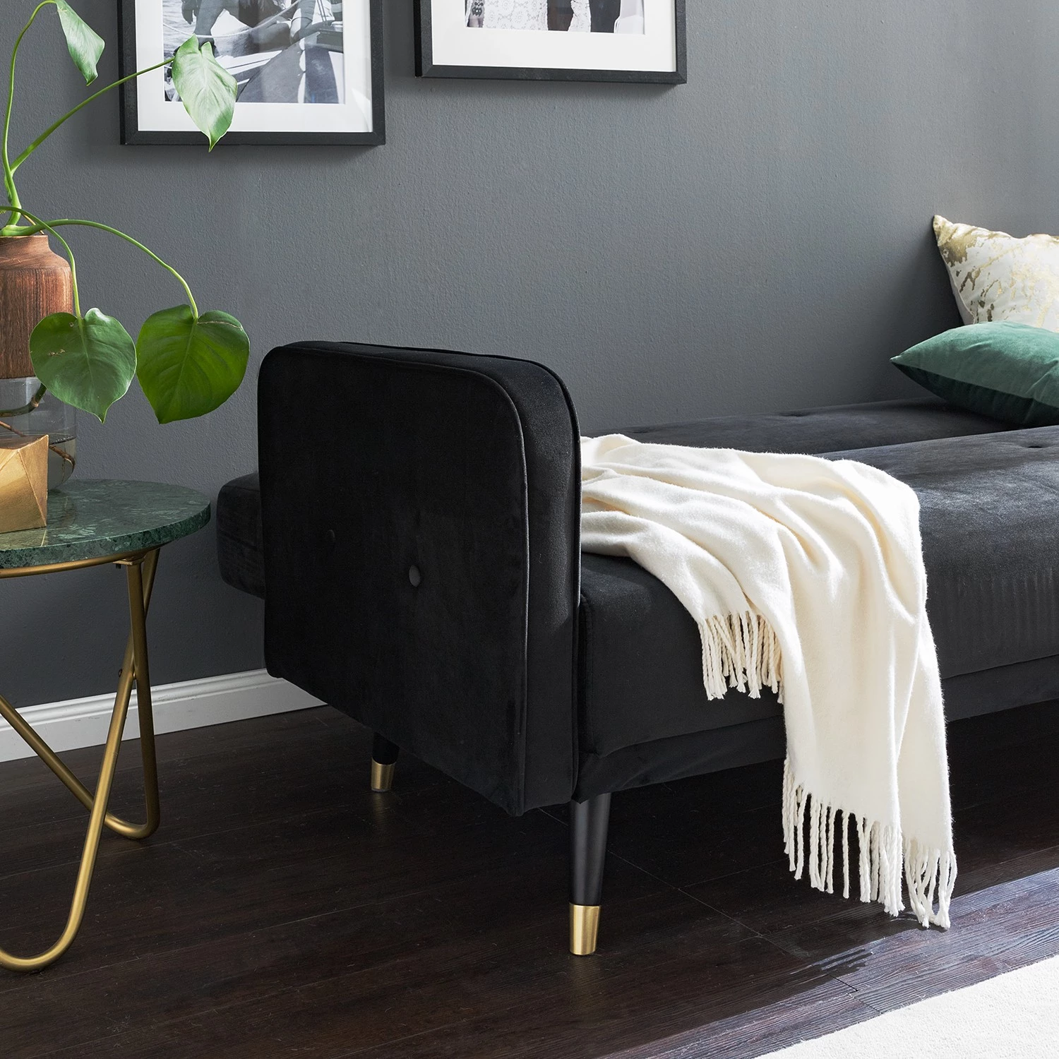 Jack & Alice Canapé convertible Daru I - Velours - Noir 13 Jack & Alice Canapé convertible Daru I - Velours - Noir – Image 13