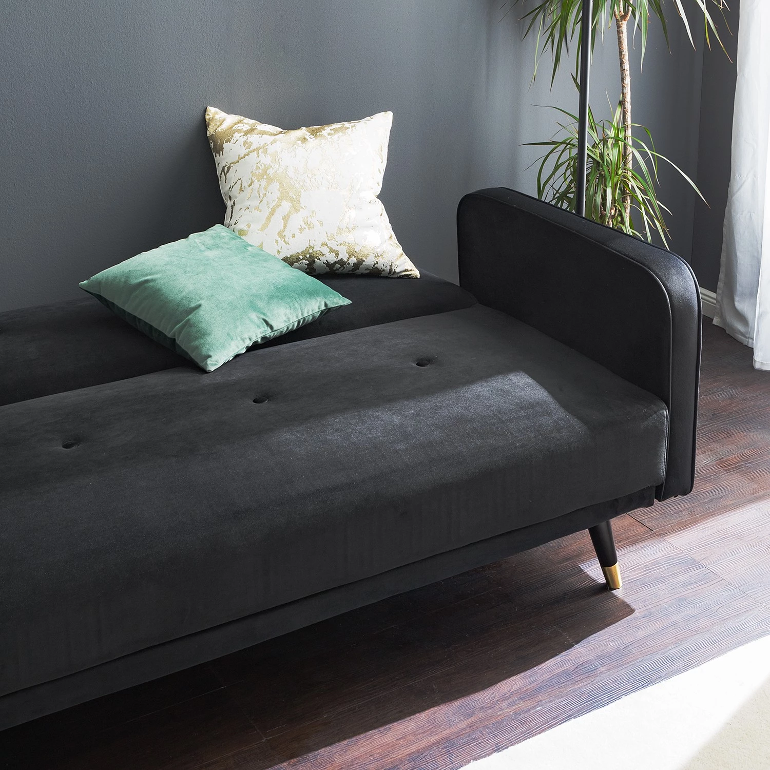 Jack & Alice Canapé convertible Daru I - Velours - Noir 12 Jack & Alice Canapé convertible Daru I - Velours - Noir – Image 12