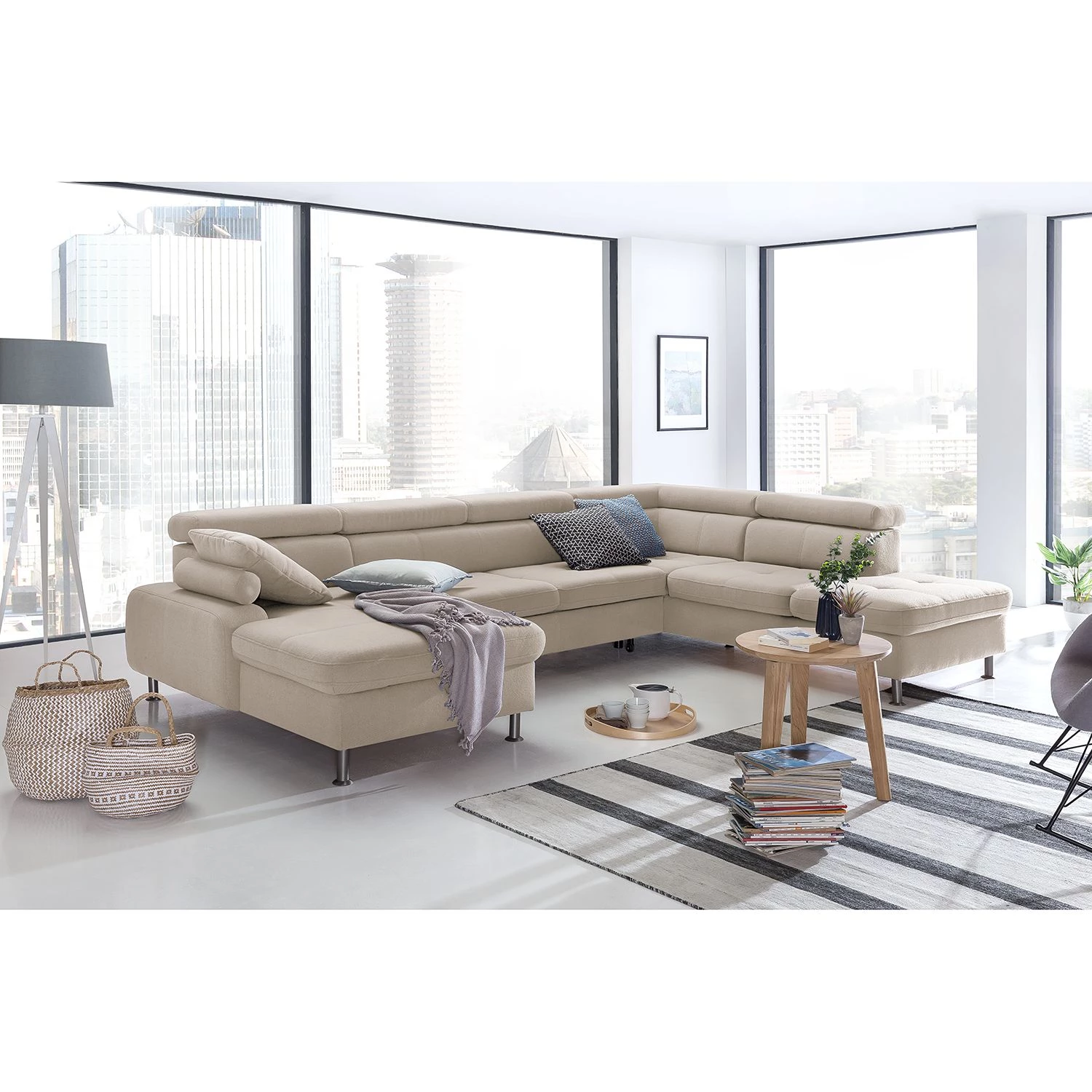 Loftscape Canapé panoramique Rivas - Beige - Méridienne courte à gauche / longue à droite (vue de face) - Sans fonction couchage 2 Loftscape Canapé panoramique Rivas - Beige - Méridienne courte à gauche / longue à droite (vue de face) - Sans fonction couchage – Image 2