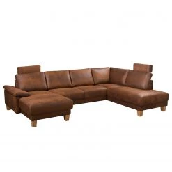 Ars Natura Canapé panoramique Alpine - Aspect cuir vieilli - Méridienne courte à gauche / longue à droite (vue de face)