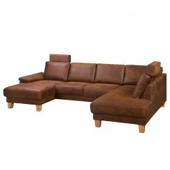 Ars Natura Canapé panoramique Alpine - Aspect cuir vieilli - Méridienne courte à gauche / longue à droite (vue de face) -Canapés Soldes Magasin 1000135199 190903 11144600006 DETAILS P000000001000135199