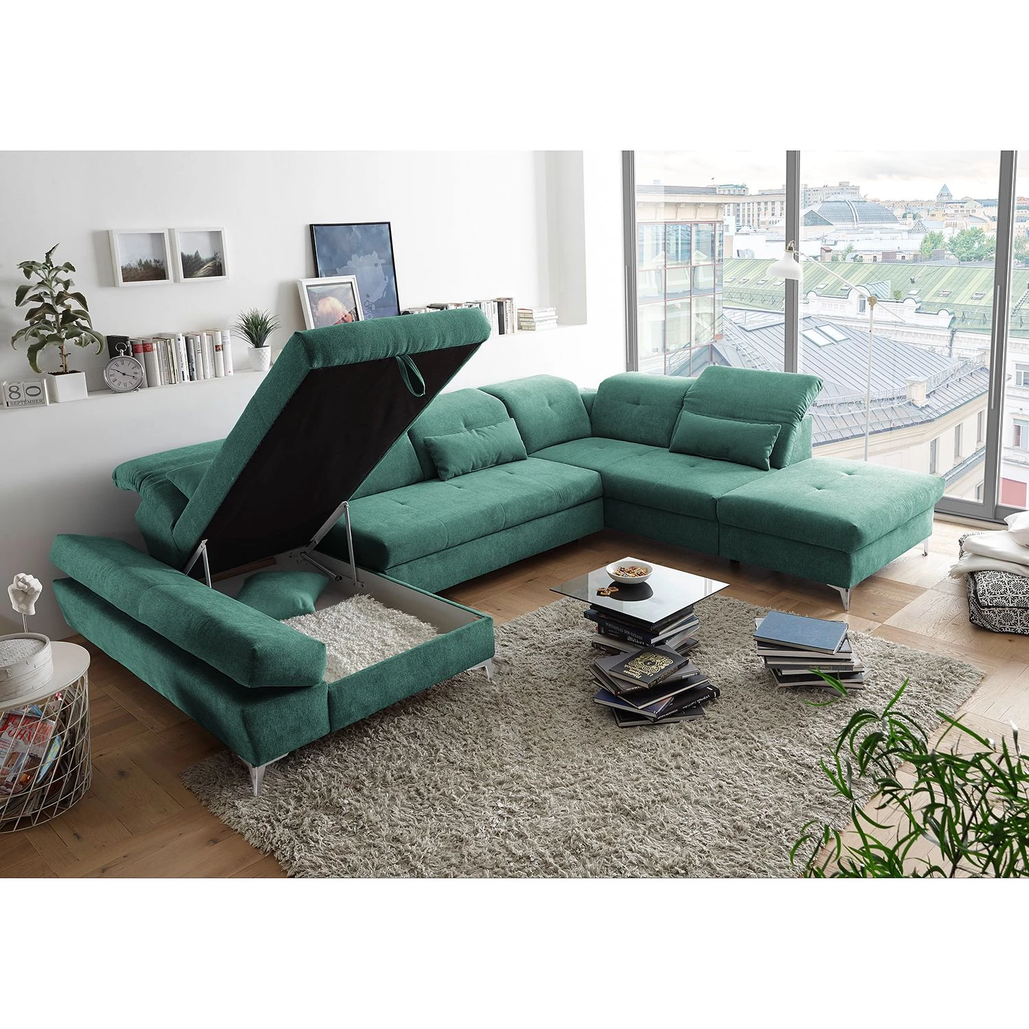 Fredriks Canapé panoramique Easton - Microfibre - Microfibre Ranu: Turquoise - Méridienne courte à gauche / longue à droite (vue de face) 3 Fredriks Canapé panoramique Easton - Microfibre - Microfibre Ranu: Turquoise - Méridienne courte à gauche / longue à droite (vue de face) – Image 3