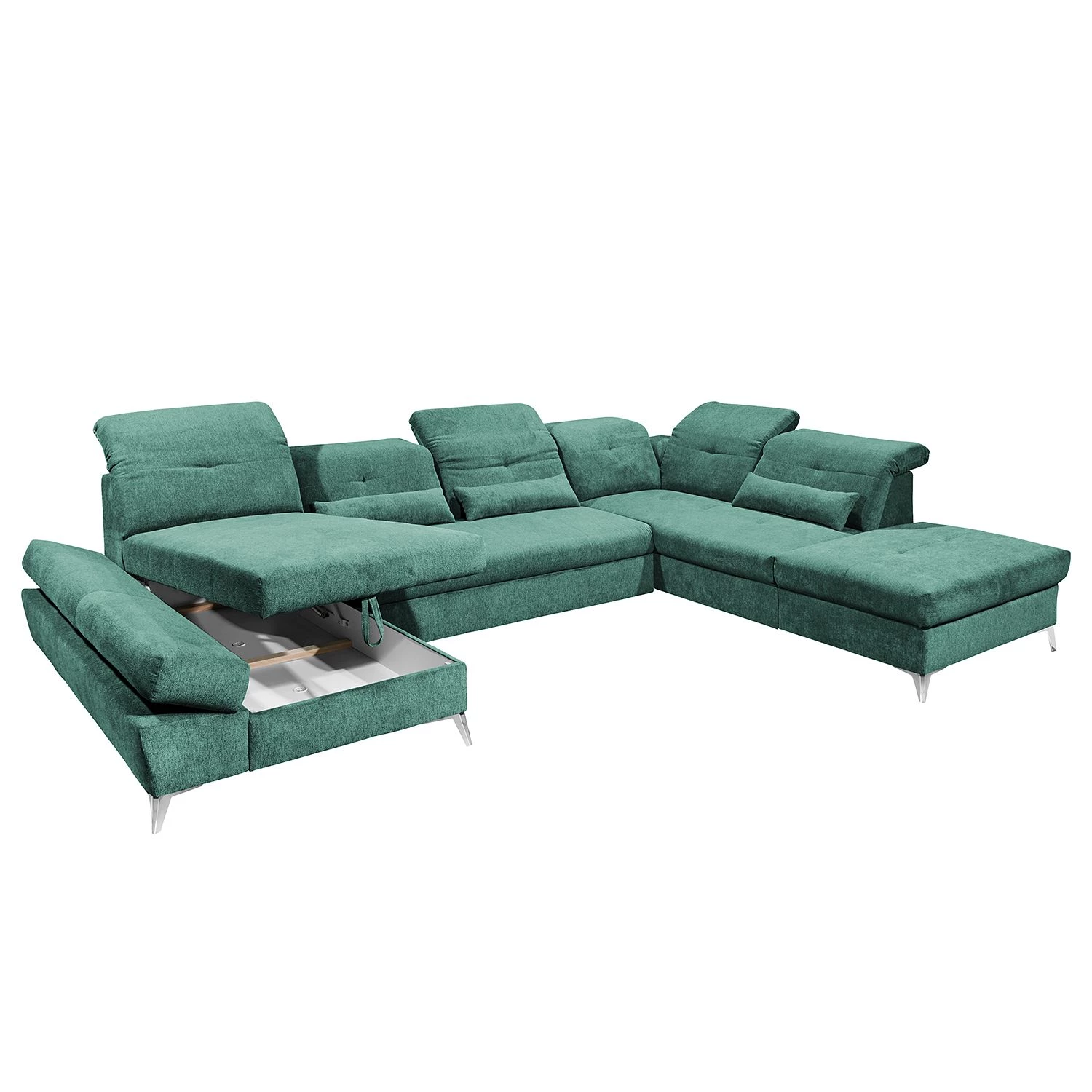 Fredriks Canapé panoramique Easton - Microfibre - Microfibre Ranu: Turquoise - Méridienne courte à gauche / longue à droite (vue de face) 5 Fredriks Canapé panoramique Easton - Microfibre - Microfibre Ranu: Turquoise - Méridienne courte à gauche / longue à droite (vue de face) – Image 5