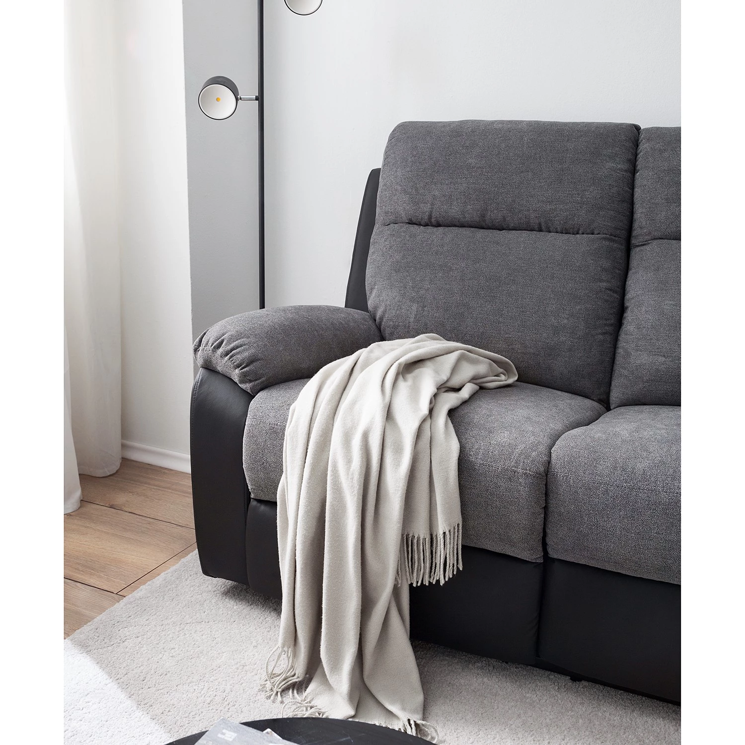 Loftscape Canapé relax Warmun (3 places) - Imitation cuir / Microfibre - Noir / Gris 11 Loftscape Canapé relax Warmun (3 places) - Imitation cuir / Microfibre - Noir / Gris – Image 11