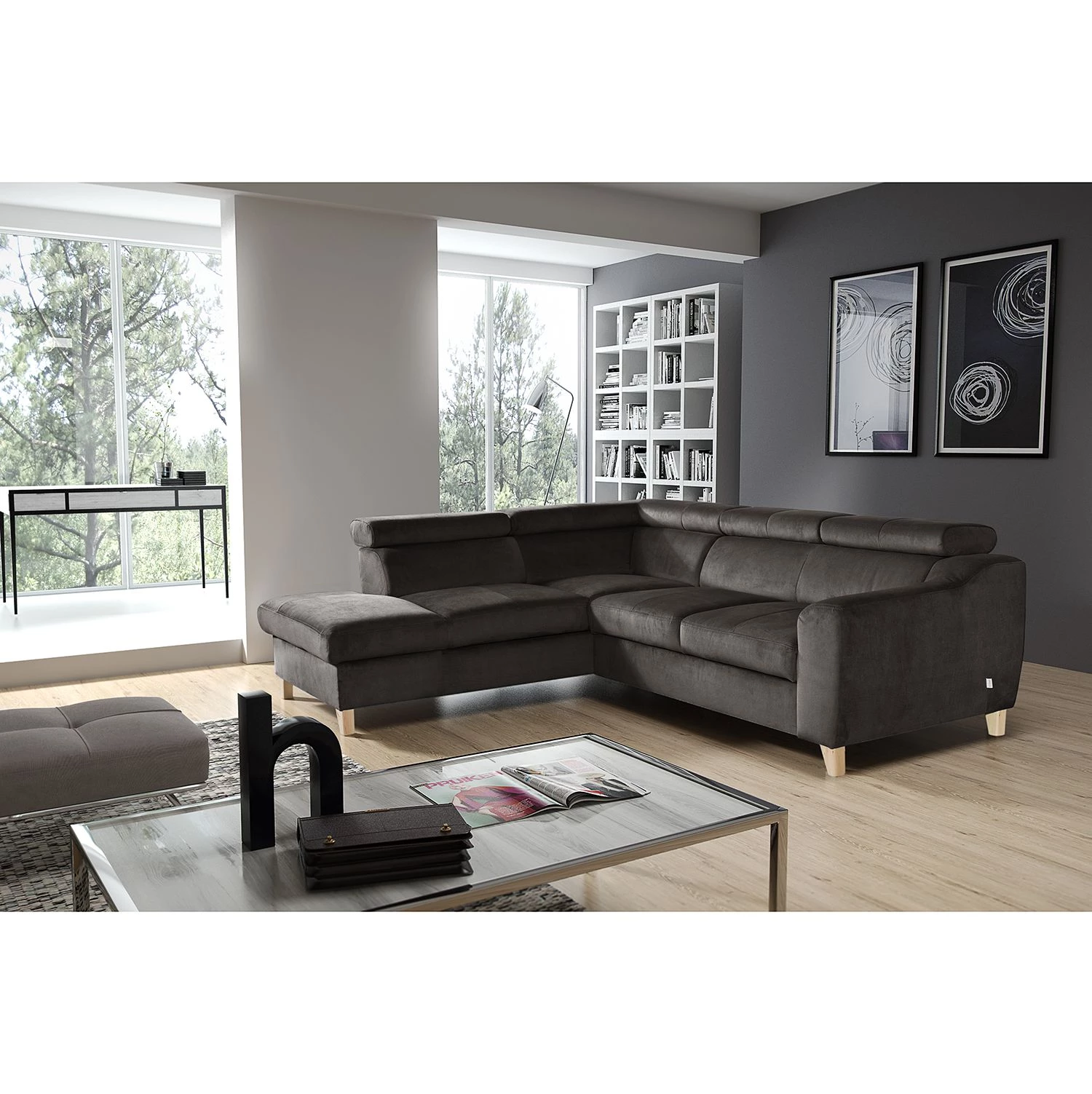 Loftscape Canapé d'angle Burnside III - Microfibre - Gris foncé - Méridienne longue à gauche (vue de face) - Sans fonction couchage 3 Loftscape Canapé d'angle Burnside III - Microfibre - Gris foncé - Méridienne longue à gauche (vue de face) - Sans fonction couchage – Image 3