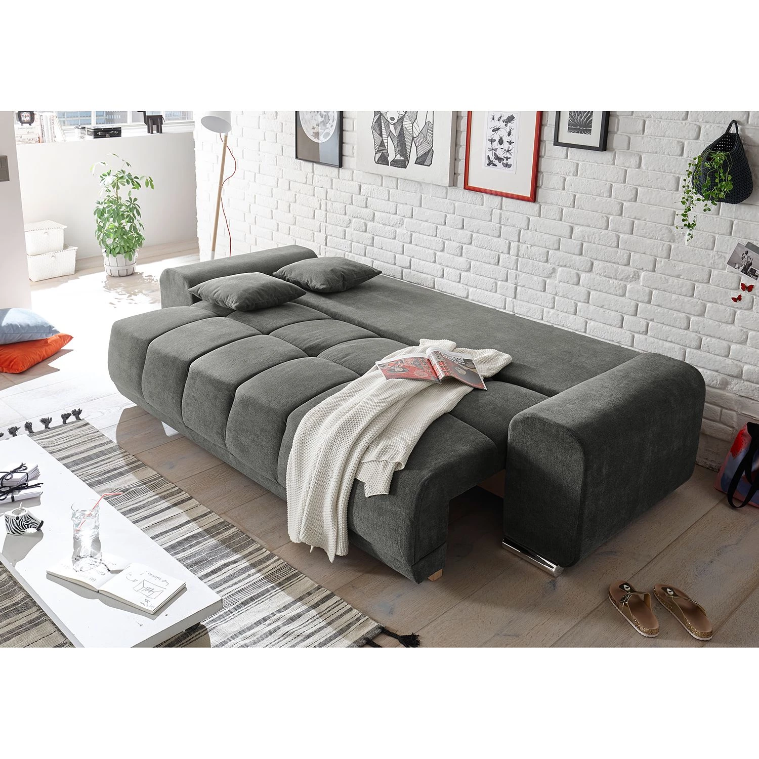 Loftscape Canapé convertible Tiegem - Microfibre - Microfibre Ranu: Gris foncé 4 Loftscape Canapé convertible Tiegem - Microfibre - Microfibre Ranu: Gris foncé – Image 4