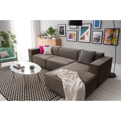 Canapé d’angle Kinx V - Velours - Velours Shyla: Taupe - Méridienne courte à droite (vue de face) -Canapés Soldes Magasin 1000155723 210323 15191301091 MOOD DETAILS P000000001000155723 mood