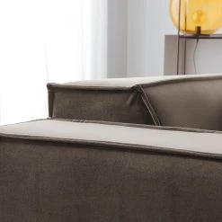 Canapé d’angle Kinx V - Velours - Velours Shyla: Taupe - Méridienne courte à droite (vue de face) -Canapés Soldes Magasin 1000155723 210323 15191601096 DETAILS P000000001000155723