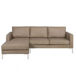 Fredriks Canapé d’angle Portobello IV - Cuir - Cuir véritable Custo : Gris clair - Largeur : 207 cm - Méridienne courte à gauche (vue de face)