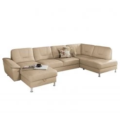 Loftscape Canapé panoramique Kappel - Cuir véritable - Beige chaud - Méridienne courte à gauche / longue à droite (vue de face) - Sans fonction