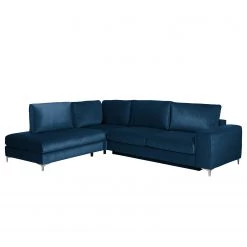 Jack & Alice Canapé d’angle Baitz I - Tissu - Velours Krysia: Pétrole - Méridienne longue à gauche (vue de face)