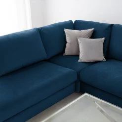 Jack & Alice Canapé d’angle Baitz I - Tissu - Velours Krysia: Pétrole - Méridienne longue à gauche (vue de face) -Canapés Soldes Magasin 1000166881 210420 12230800036 DETAILS P000000001000166881