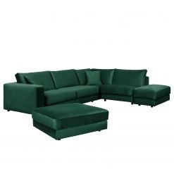 Jack & Alice Canapé d’angle Oakey I - Velours - Vert vieilli - Angle à droite (vu de face)