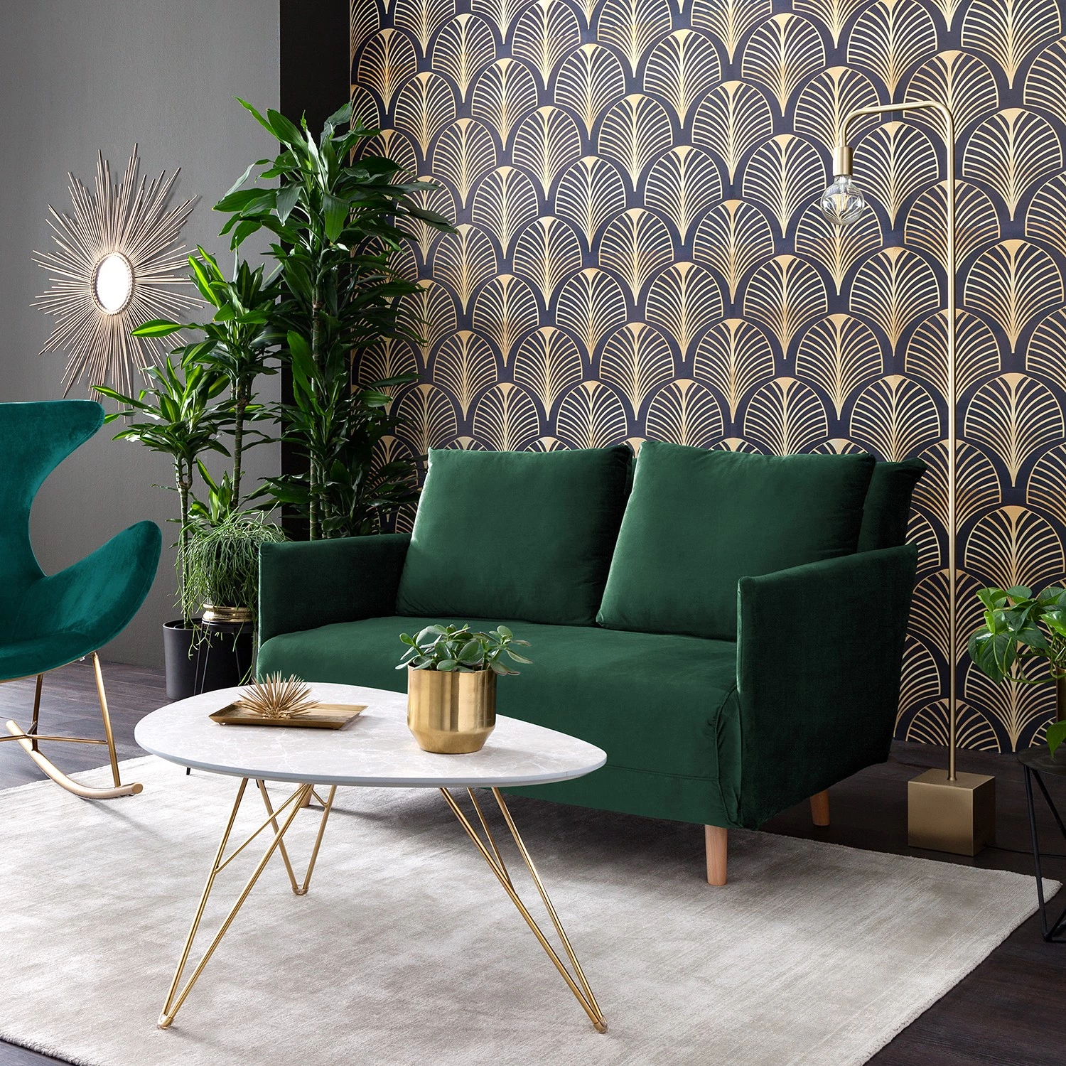 Jack & Alice Canapé convertible Lobau II - Velours - Vert foncé 3 Jack & Alice Canapé convertible Lobau II - Velours - Vert foncé – Image 3