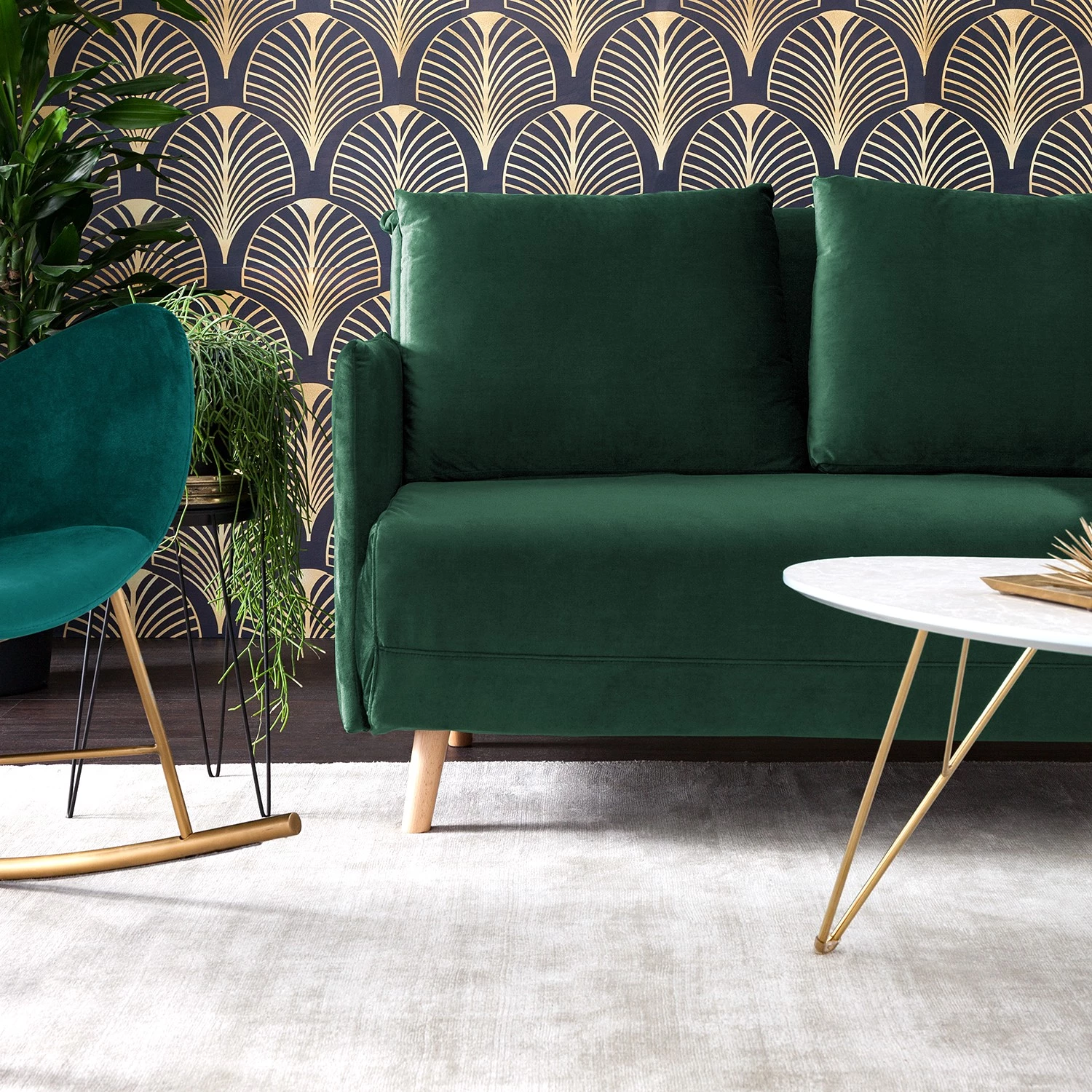 Jack & Alice Canapé convertible Lobau II - Velours - Vert foncé 11 Jack & Alice Canapé convertible Lobau II - Velours - Vert foncé – Image 11