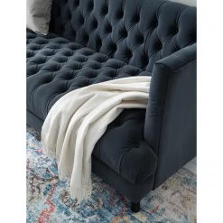 Jack & Alice Canapé Mindarie (3 places) - Velours - Bleu foncé -Canapés Soldes Magasin 1000180887 210202 11335600011 DETAILS P000000001000180887