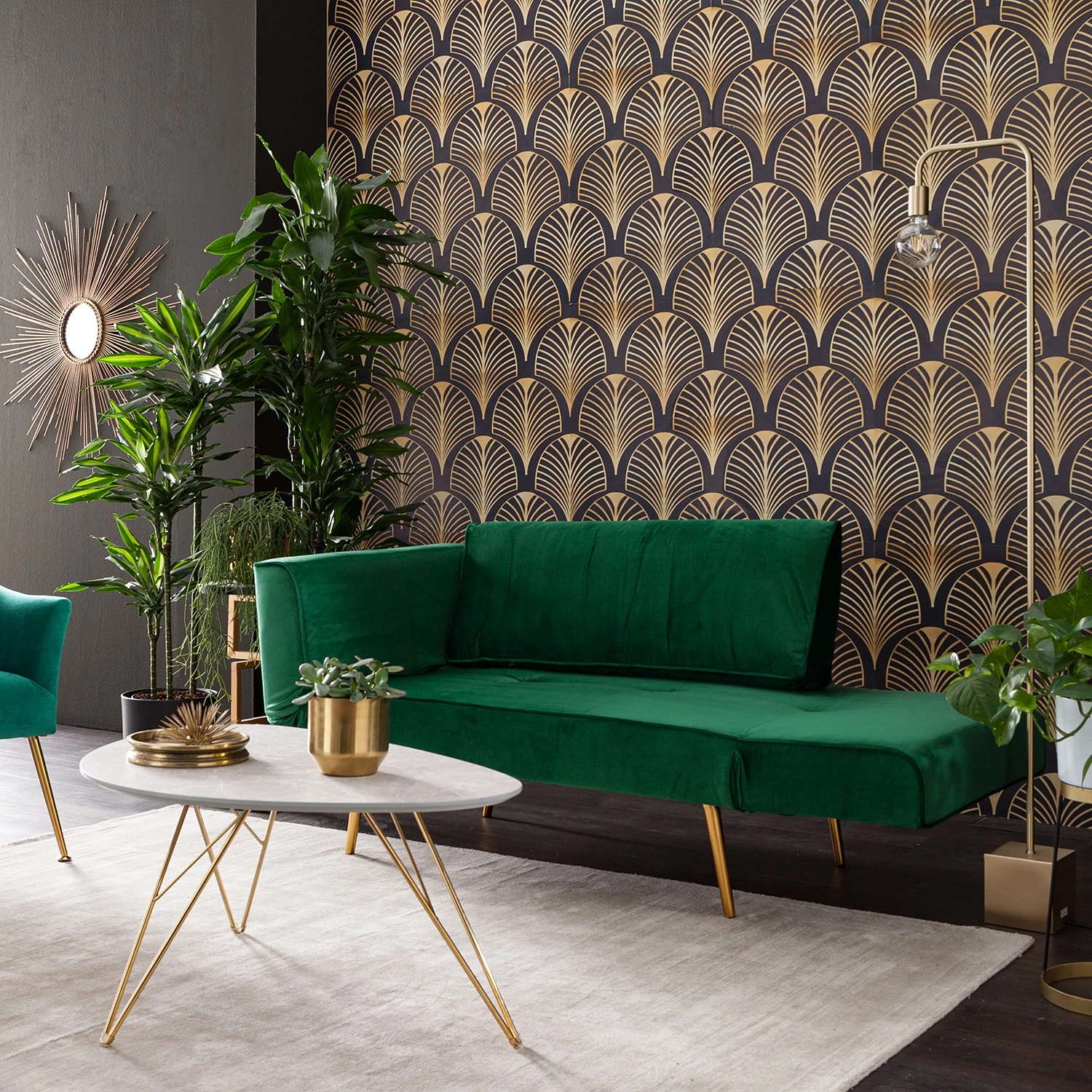 Jack & Alice Canapé convertible Behram III - Velours - Vert foncé 3 Jack & Alice Canapé convertible Behram III - Velours - Vert foncé – Image 3