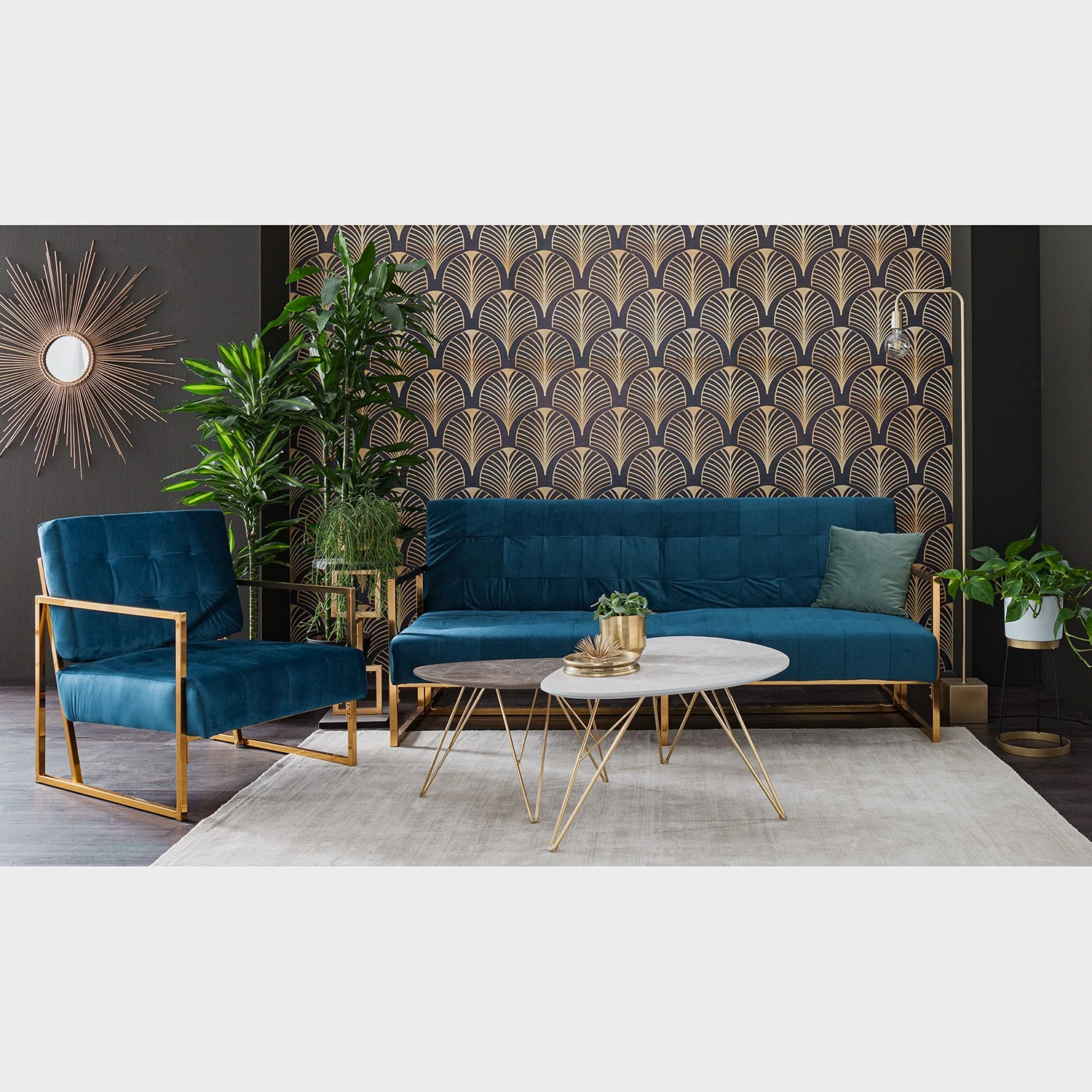 Jack & Alice Canapé convertible Cocora I - Velours - Bleu marine 2 Jack & Alice Canapé convertible Cocora I - Velours - Bleu marine – Image 2