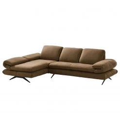 Loftscape Canapé d’angle Whaltey III - Aspect cuir vieilli - Latte macchiatto - Méridienne courte à gauche (vue de face)