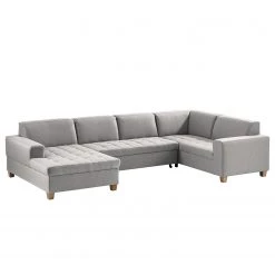 Ars Natura Canapé panoramique Roblin I - Tissu - Gris clair - Méridienne courte à gauche (vue de face) - Fonction couchage - Coffre de lit