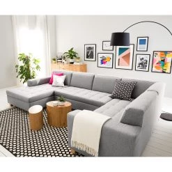 Ars Natura Canapé panoramique Roblin I - Tissu - Gris clair - Méridienne courte à gauche (vue de face) - Fonction couchage - Coffre de lit -Canapés Soldes Magasin 1000186847 210323 15271302237 MOOD DETAILS P000000001000186847 mood