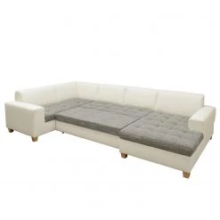 Ars Natura Canapé panoramique Roblin II - Tissu structuré / Imitation cuir - Gris / Blanc - Méridienne courte à droite (vue de face) - Fonction couchage - Coffre de lit -Canapés Soldes Magasin 1000186860 200723 19001600497 DETAILS P000000001000186860