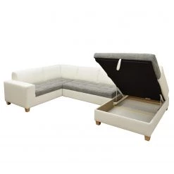 Ars Natura Canapé panoramique Roblin II - Tissu structuré / Imitation cuir - Gris / Blanc - Méridienne courte à droite (vue de face) - Fonction couchage - Coffre de lit -Canapés Soldes Magasin 1000186860 200723 19001700498 DETAILS P000000001000186860