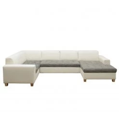 Ars Natura Canapé panoramique Roblin II - Tissu structuré / Imitation cuir - Gris / Blanc - Méridienne courte à droite (vue de face) - Fonction couchage - Coffre de lit -Canapés Soldes Magasin 1000186860 200723 19001700499 DETAILS P000000001000186860