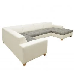 Ars Natura Canapé panoramique Roblin II - Tissu structuré / Imitation cuir - Gris / Blanc - Méridienne courte à droite (vue de face) - Fonction couchage - Coffre de lit -Canapés Soldes Magasin 1000186860 200723 19001900503 DETAILS P000000001000186860