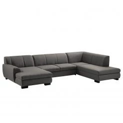 Loftscape Canapé panoramique Lefroy I - Tissage à plat - Gris foncé - Méridienne courte à gauche / longue à droite (vue de face) - Sans fonction
