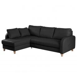 Loftscape Canapé d’angle Monserrat - Cuir véritable / Imitation cuir - Noir - Méridienne courte à gauche (vue de face) - Fonction couchage