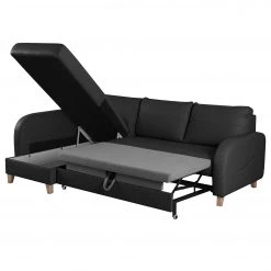 Loftscape Canapé d’angle Monserrat - Cuir véritable / Imitation cuir - Noir - Méridienne courte à gauche (vue de face) - Fonction couchage -Canapés Soldes Magasin 1000189567 191016 15024400079 DETAILS P000000001000189567