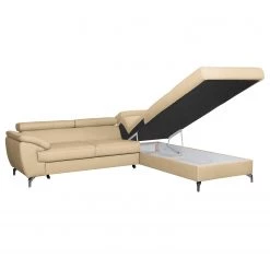 Loftscape Canapé d’angle Martinez - Cuir véritable / Imitation cuir - Beige chaud - Méridienne longue à droite (vue de face) - Fonction couchage - Coffre de lit -Canapés Soldes Magasin 1000189591 191016 15032600316 DETAILS P000000001000189591