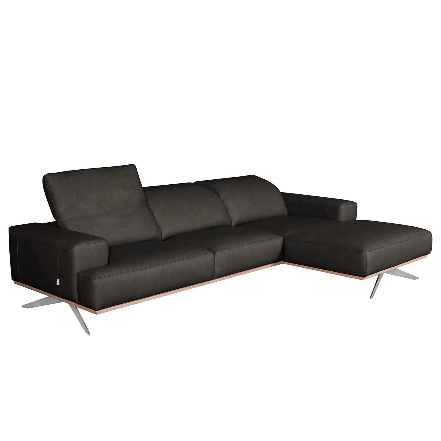 Loftscape Canapé d’angle Iglesia - Cuir véritable - Cuir Nadra: Noir - Méridienne courte à droite (vue de face) - Argenté - Hêtre 4 Loftscape Canapé d’angle Iglesia - Cuir véritable - Cuir Nadra: Noir - Méridienne courte à droite (vue de face) - Argenté - Hêtre – Image 4