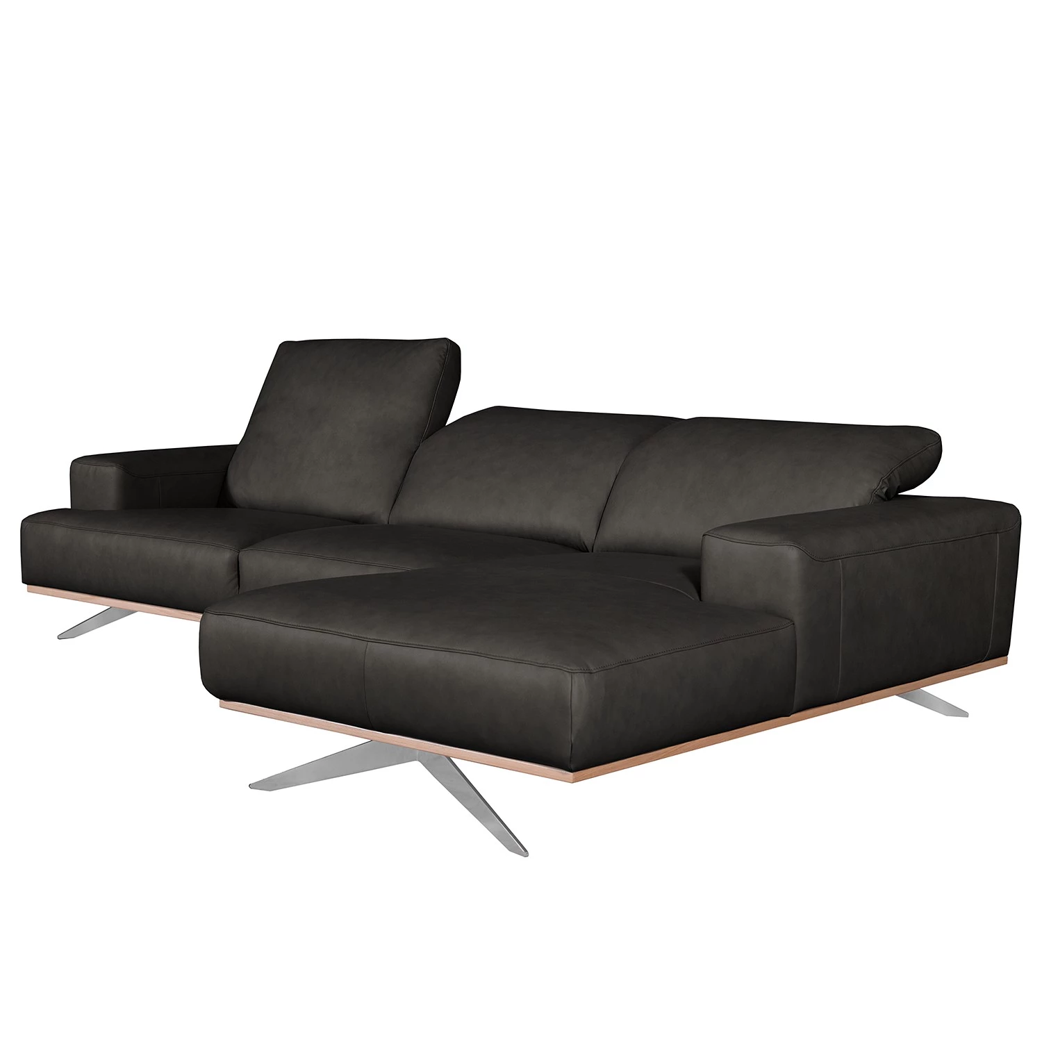 Loftscape Canapé d’angle Iglesia - Cuir véritable - Cuir Nadra: Noir - Méridienne courte à droite (vue de face) - Argenté - Hêtre 6 Loftscape Canapé d’angle Iglesia - Cuir véritable - Cuir Nadra: Noir - Méridienne courte à droite (vue de face) - Argenté - Hêtre – Image 6