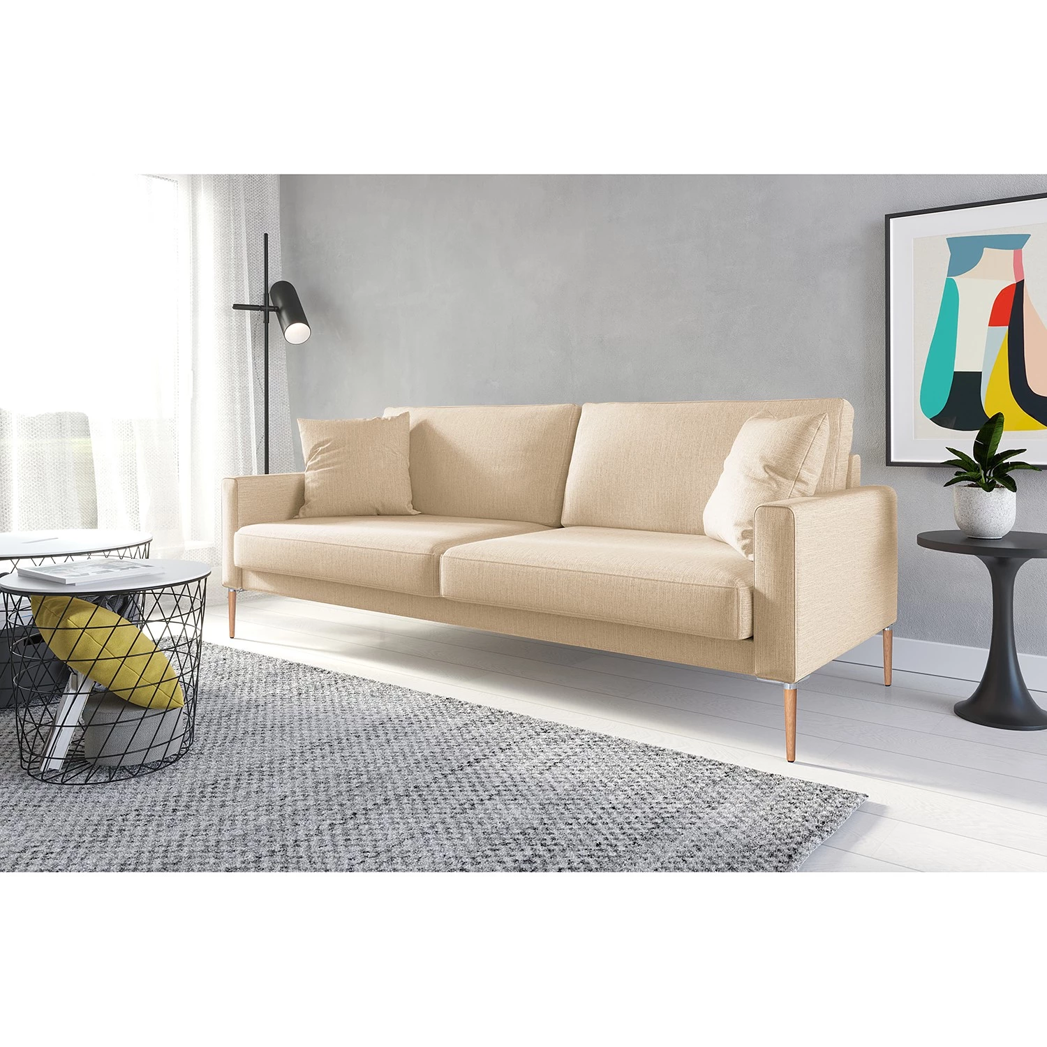 Norrwood Canapé Sauvo I (3 places) - Velours - Tissu Meara: Beige 2 Norrwood Canapé Sauvo I (3 places) - Velours - Tissu Meara: Beige – Image 2