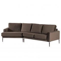 Norrwood Canapé d’angle Sauvo I - Velours - Velours Ravi: Marron - Méridienne courte à gauche (vue de face)